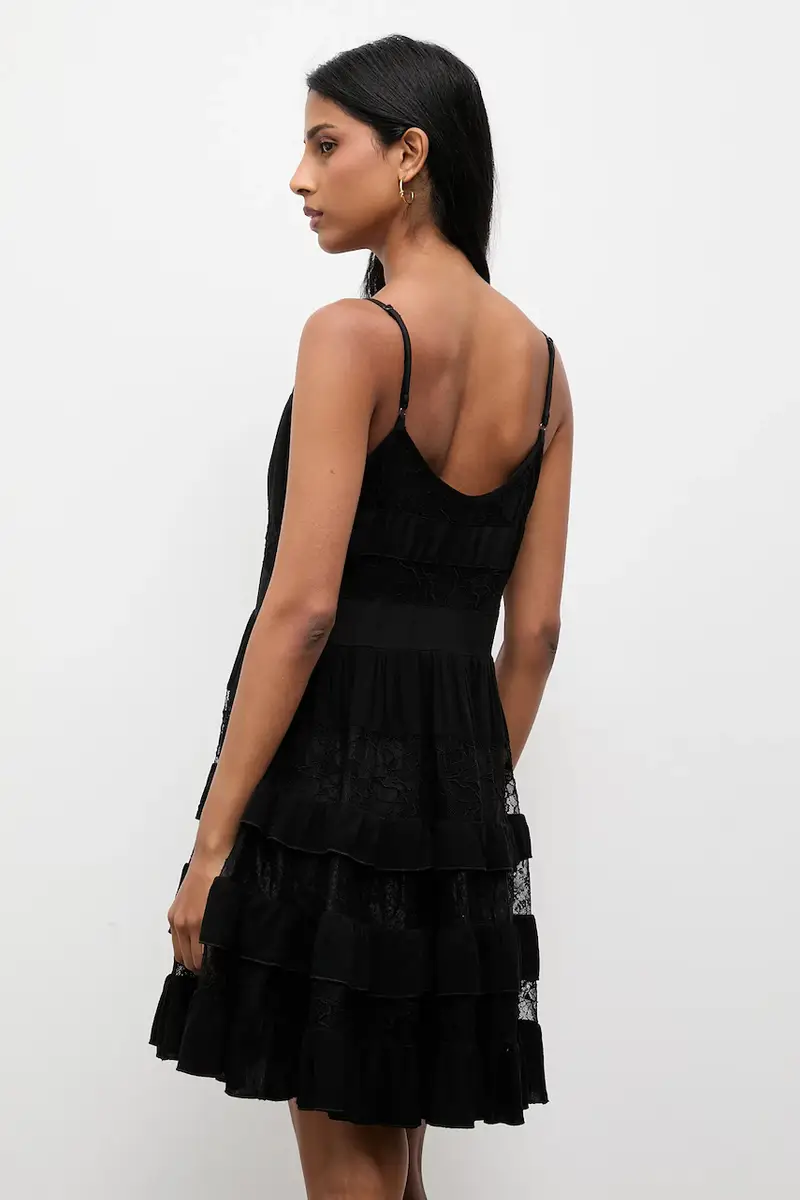 vestito in lino colore nero miniatura 3