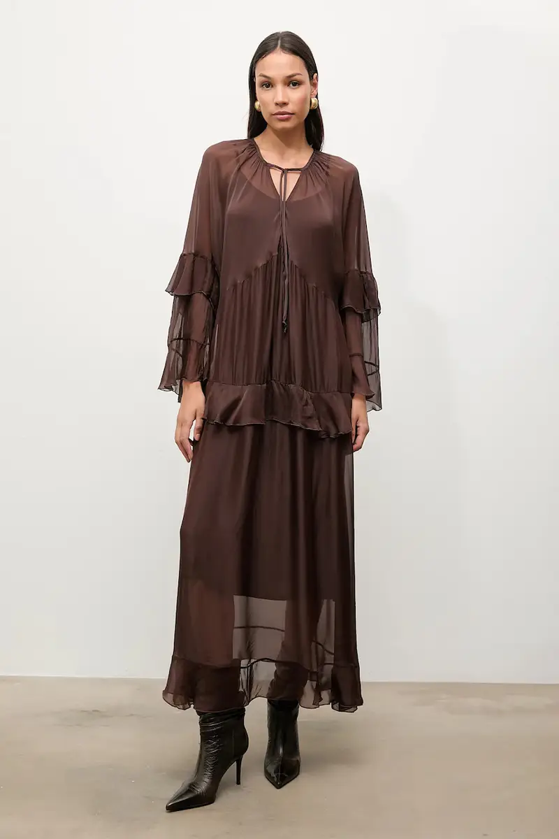 vestito in seta colore marrone miniatura 2