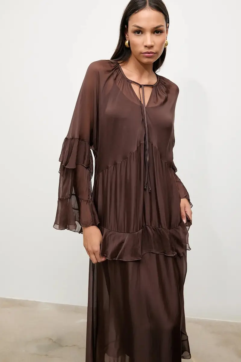 vestito in seta colore marrone miniatura 4