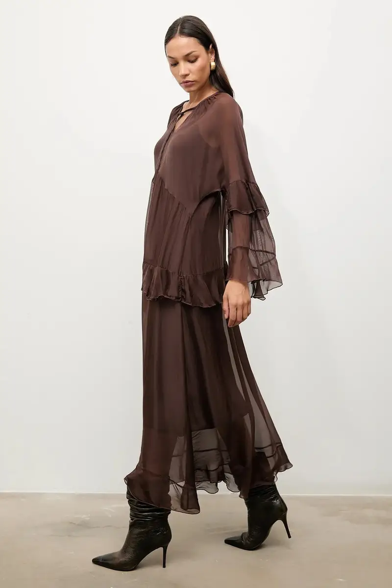 vestito in seta colore marrone miniatura 5