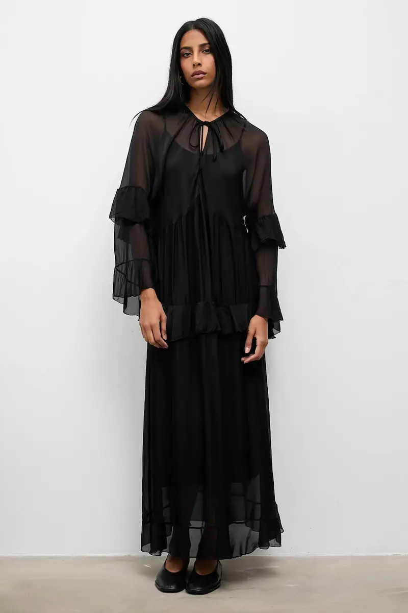 vestito in seta colore nero miniatura 2