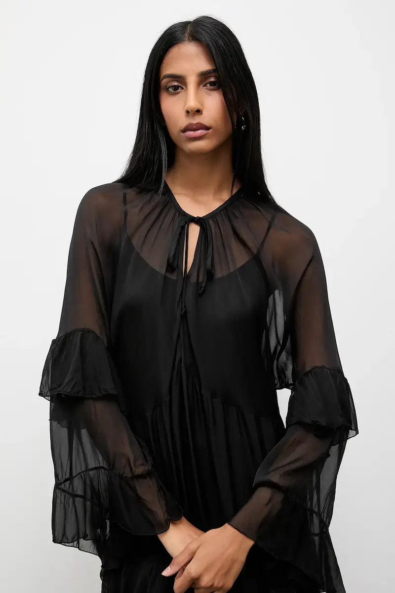 vestito in seta colore nero miniatura 4