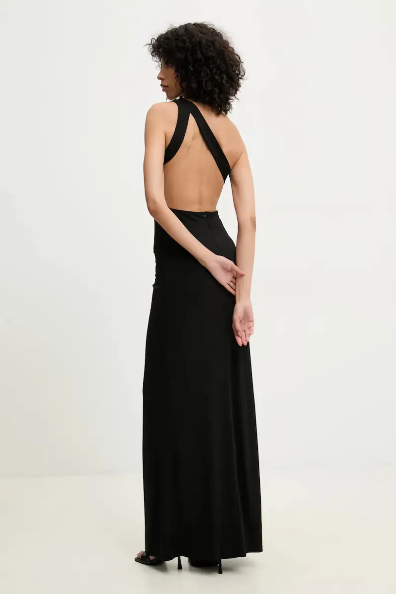 Answear.lab Vestito nero monospalla con pieghe decorative miniatura 3