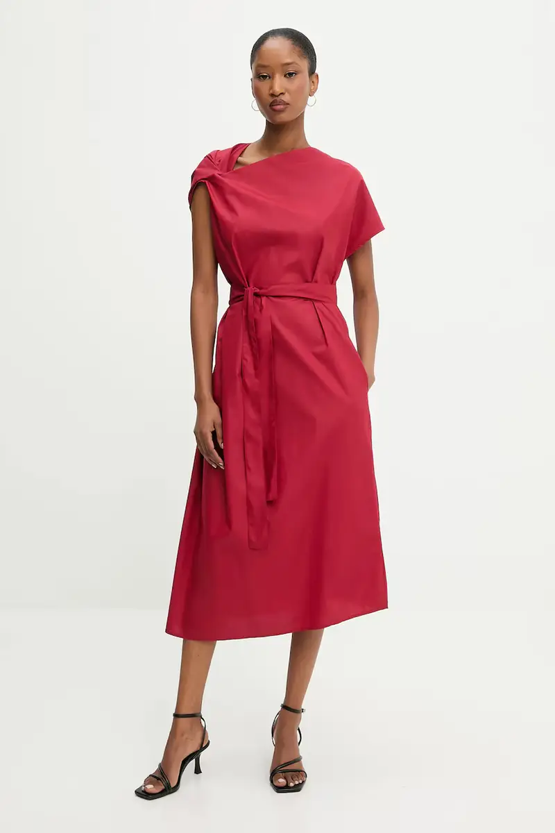 Answear.lab Vestito rosso con cintura in tessuto