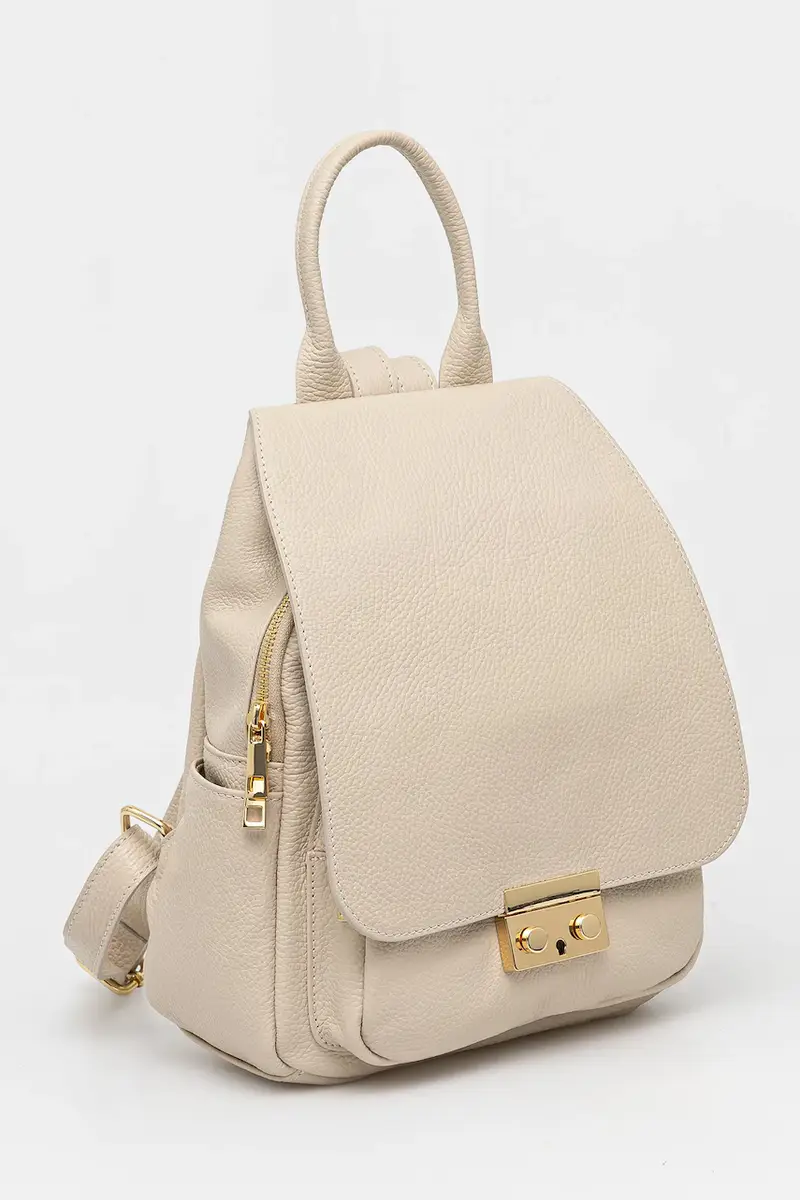 zaino in pelle donna colore beige miniatura 2
