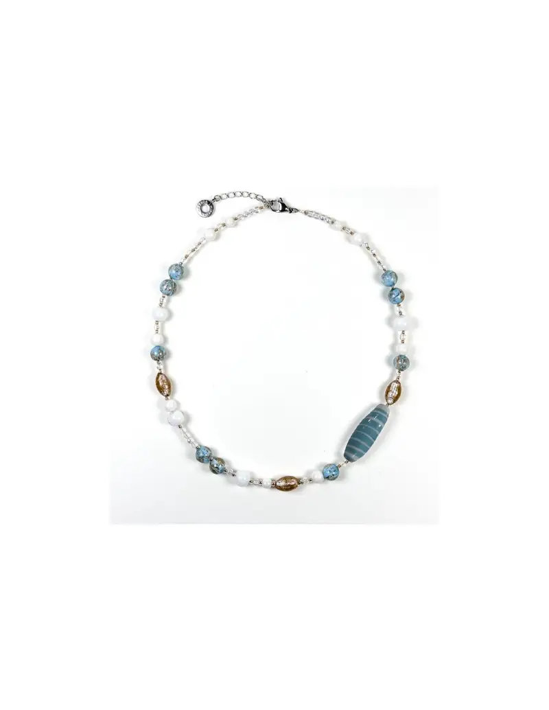 Collana girocollo ANTICA MURRINA Ortensia azzurra in acciaio e perle in vetro di Murano CG6OPE2507