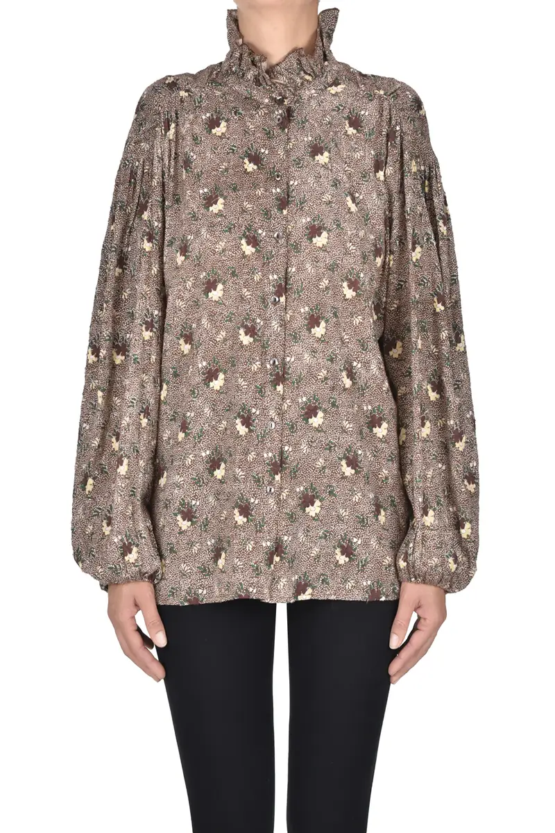 Camicia stampa floreale Marrone