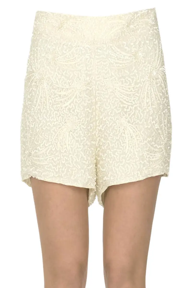 Shorts Mahata con paillettes Crema