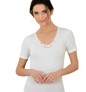 T-shirt donna in lana cotone con pizzo macramè Antonella 620667 tg 8-9