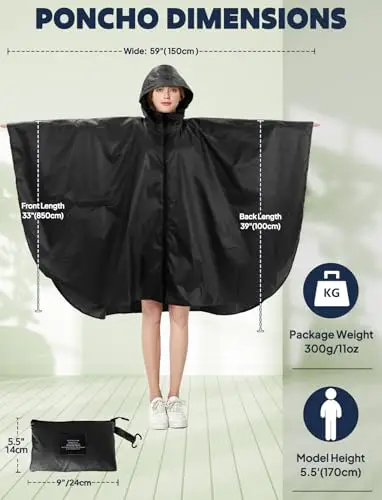 ANYOO Impermeabile Poncho Mantella Pioggia Donna Leggero e Portatile Impermeabile con Cappuccio, Ideale per Campeggio miniatura 2