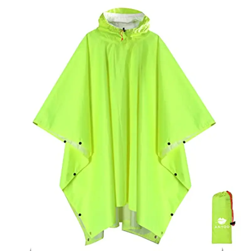 ANYOO Impermeabile Poncho Pioggia Multiuso Impermeabile con Cappuccio Packable Telo Riparo a Terra Foglio Ideale per Campeggio all'aperto Pesca Sopravvivenza, Verde Giallo, Taglia unica