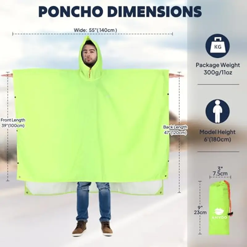 ANYOO Impermeabile Poncho Pioggia Multiuso Impermeabile con Cappuccio Packable Telo Riparo a Terra Foglio Ideale per Campeggio all'aperto Pesca Sopravvivenza, Verde Giallo, Taglia unica miniatura 2