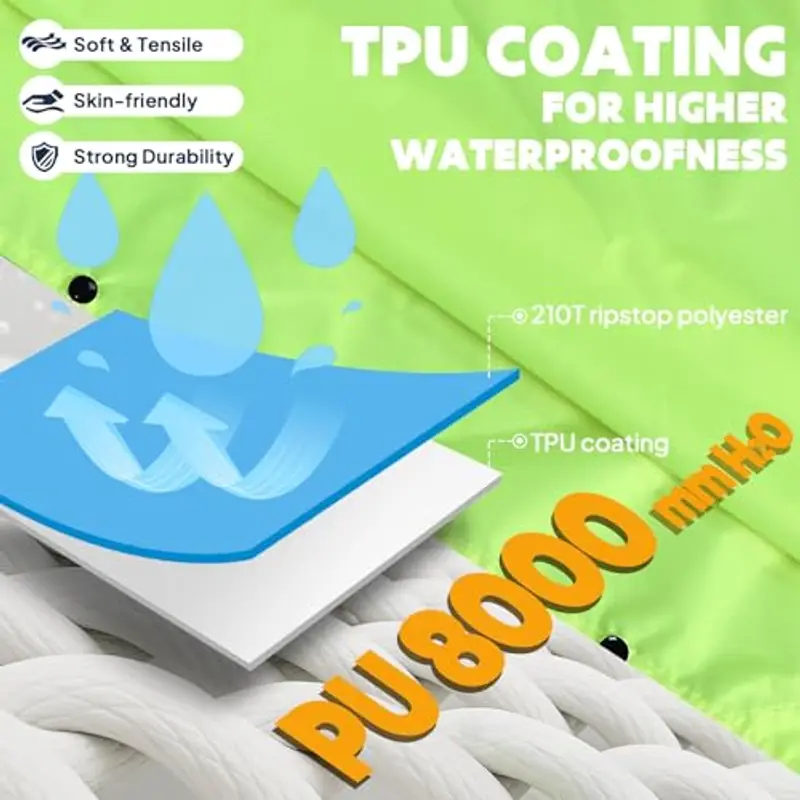 ANYOO Impermeabile Poncho Pioggia Multiuso Impermeabile con Cappuccio Packable Telo Riparo a Terra Foglio Ideale per Campeggio all'aperto Pesca Sopravvivenza, Verde Giallo, Taglia unica miniatura 3