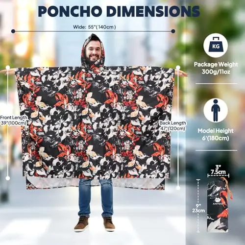ANYOO Impermeabile Poncho Pioggia Riutilizzabile Multiuso Impermeabile con Cappuccio Packable Telo Riparo a Terra miniatura 2