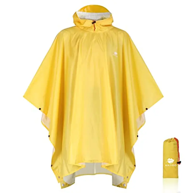 ANYOO Impermeabile Poncho Pioggia Riutilizzabile Multiuso Impermeabile con Cappuccio Packable Telo Riparo a Terra Foglio Ideale per Campeggio all'aperto Pesca Pesca Sopravvivenza,Giallo,Taglia unica
