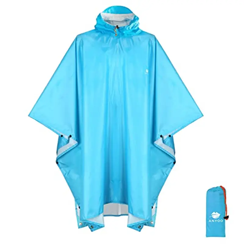 ANYOO Impermeabile Poncho Pioggia Riutilizzabile Multiuso Impermeabile con Cappuccio Packable Telo Riparo a Terra Foglio Ideale per Campeggio all'aperto Pesca Sopravvivenza,Blu,Taglia Unica