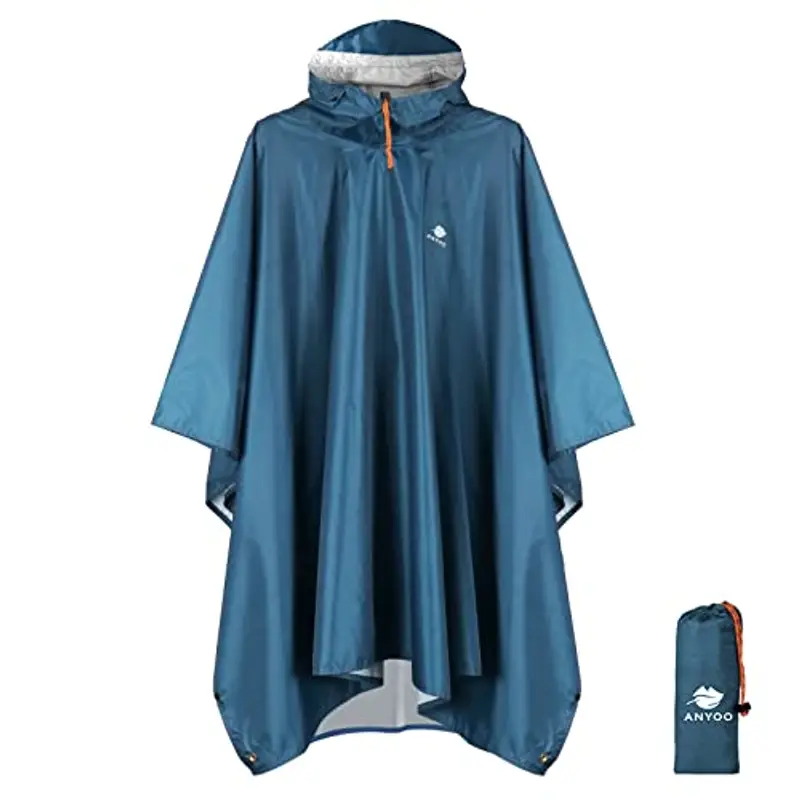 ANYOO Impermeabile Poncho Pioggia Riutilizzabile Multiuso Impermeabile con Cappuccio Packable Telo Riparo a Terra Foglio Ideale per Campeggio all'aperto Pesca Sopravvivenza,Mare Blu,Taglia unica