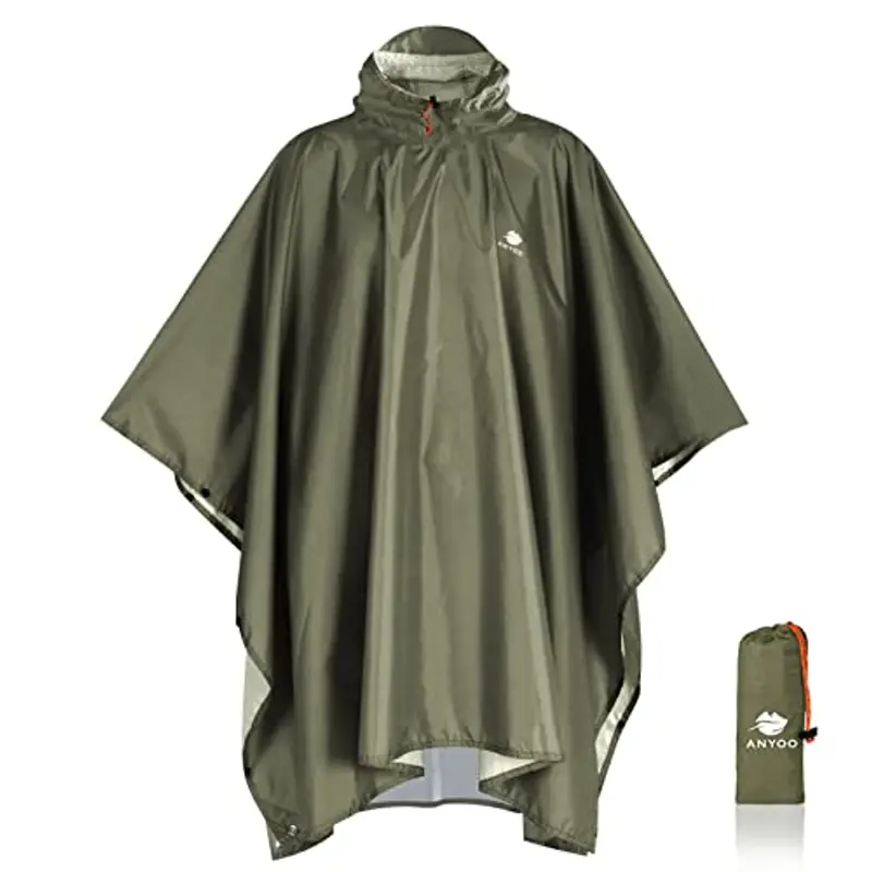 ANYOO Impermeabile Poncho Pioggia Riutilizzabile Multiuso Impermeabile con Cappuccio Packable Telo Riparo a Terra Foglio Ideale per Campeggio all'aperto Pesca Sopravvivenza,Verde,Taglia unica