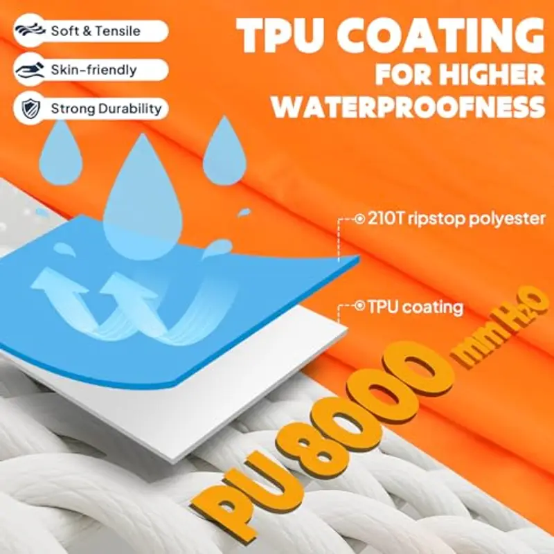 ANYOO Impermeabile Poncho Pioggia Riutilizzabile Multiuso Impermeabile con Cappuccio Packable Telo Riparo a Terra Foglio per Campeggio all'aperto Pesca Sopravvivenza, Arancione, Taglia unica miniatura 3