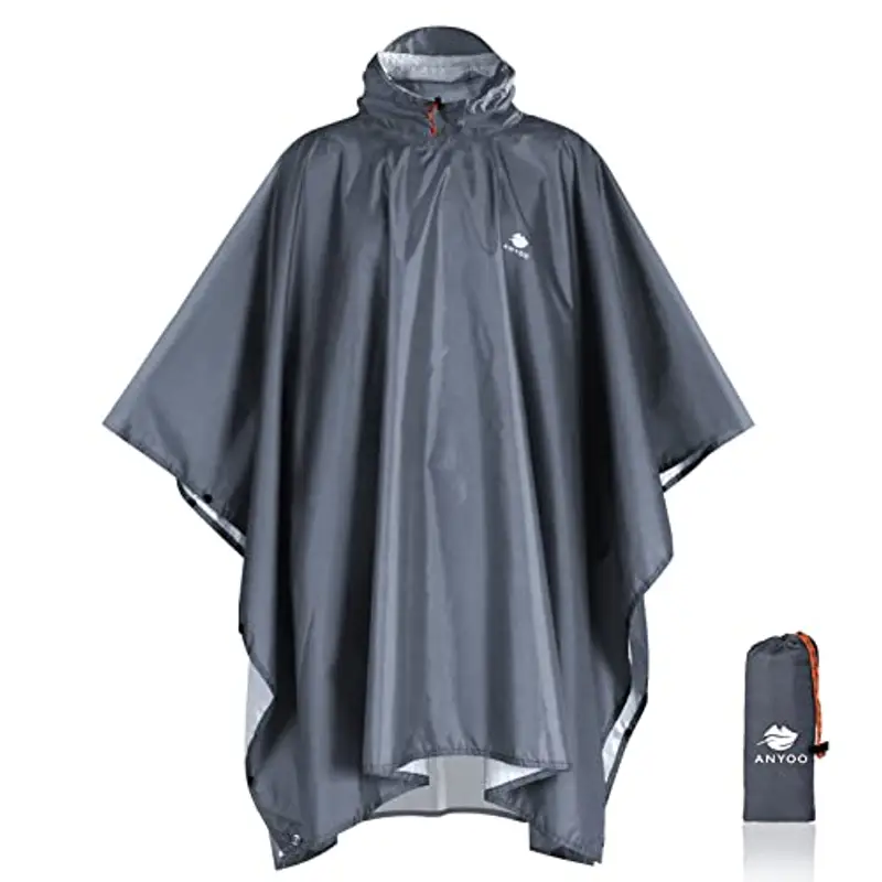 ANYOO Impermeabile Poncho Pioggia Riutilizzabile Multiuso Impermeabile con Cappuccio Packable Telo Riparo a Terra Foglio per Campeggio all'aperto Pesca Sopravvivenza,Grigio,Taglia Unica