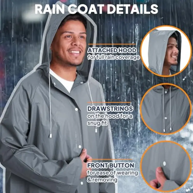 ANYOO Poncho Antipioggia Impermeabile per Adulti, 2 Pezzi Giacca Antipioggia con Cappuccio Riutilizzabile con Maniche miniatura 3