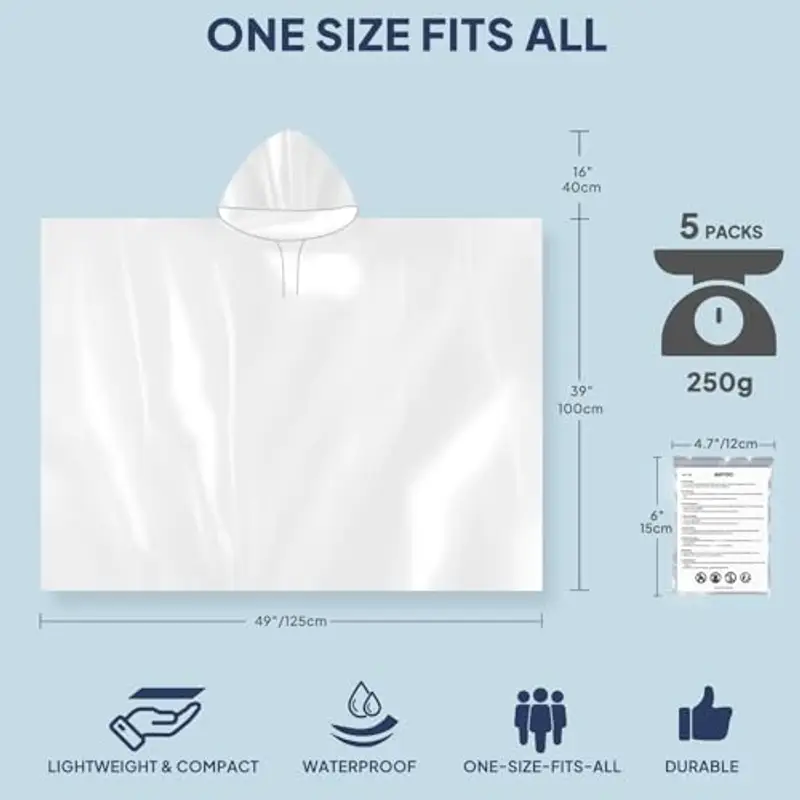 ANYOO Poncho Impermeabile Usa e Getta per Adulti, 3/5/10 Pezzi Mantella Antipioggia Donne e Uomini Emergenza con miniatura 2
