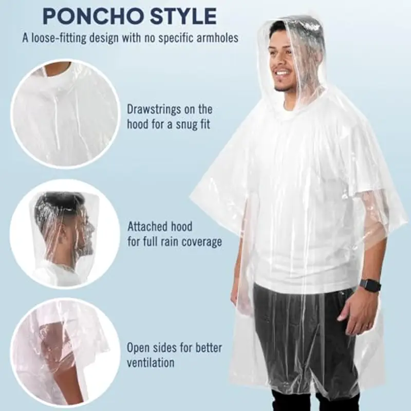 ANYOO Poncho Impermeabile Usa e Getta per Adulti, 3/5/10 Pezzi Mantella Antipioggia Donne e Uomini Emergenza con miniatura 3
