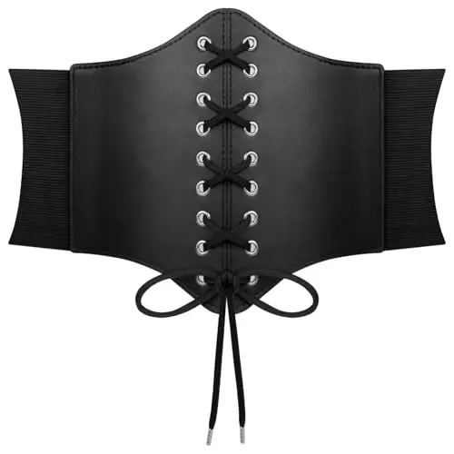 AOGOE Corsetto Donna Nero, Cintura Corsetto Donna Elastico Largo, Cintura in Ecopelle Corsetto, Vintage Corsetto Pirata