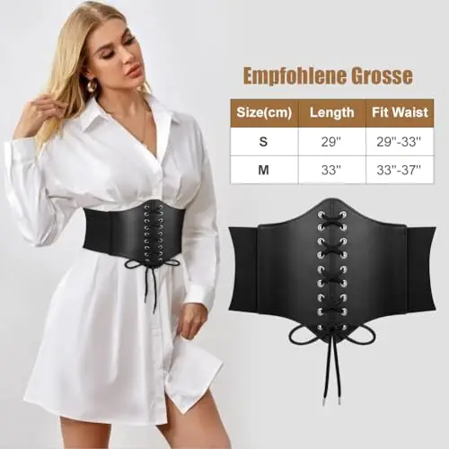 AOGOE Corsetto Donna Nero, Cintura Corsetto Donna Elastico Largo, Cintura in Ecopelle Corsetto, Vintage Corsetto Pirata miniatura 2