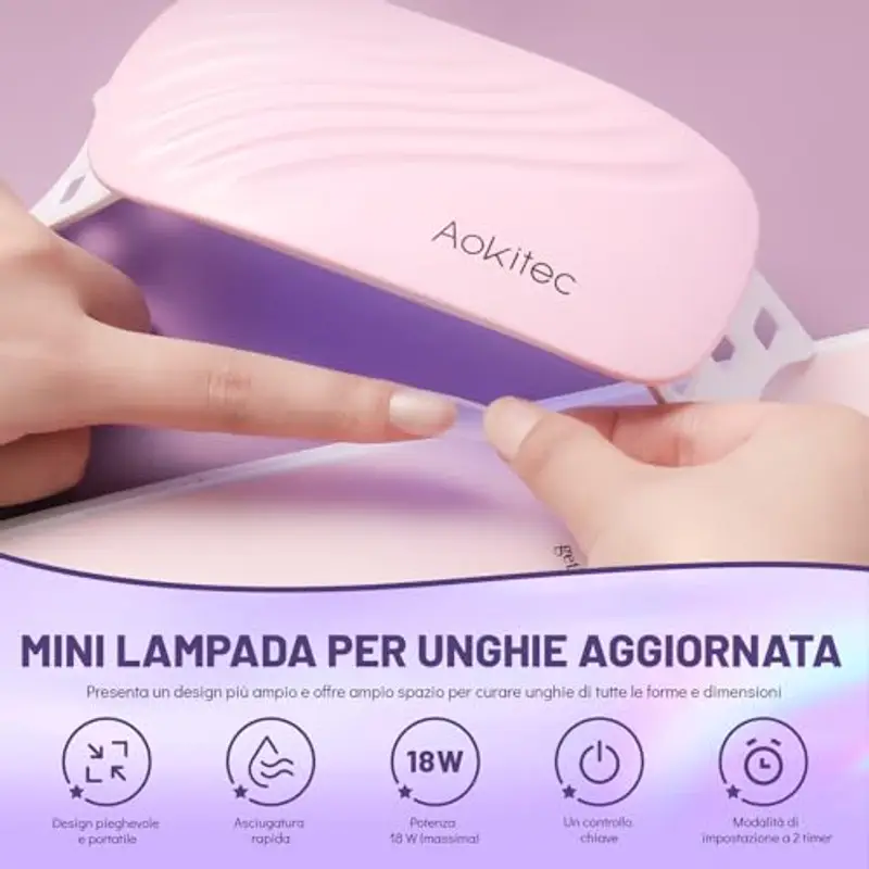 Aokitec Lampada UV LED per Unghie - Luce UV USB Portatile per Unghie Lampada LED 18W per Polimerizzazione di Tutti i Gel per Unghie Lampada UV per Nail Art per Smalto Gel Asciuga Rapidamente le Unghie miniatura 2