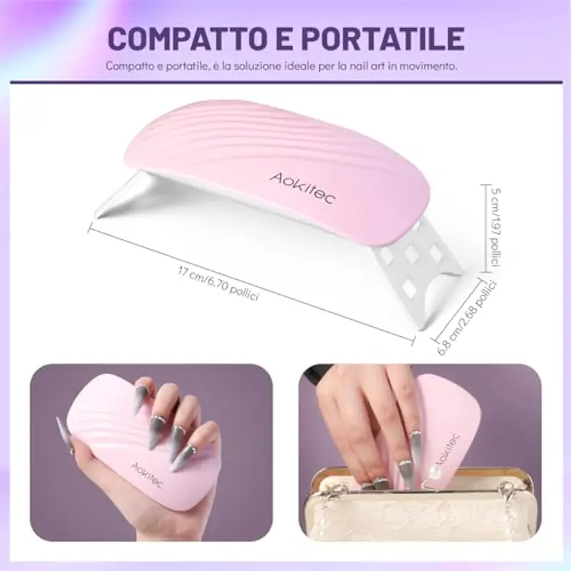Aokitec Lampada UV LED per Unghie - Luce UV USB Portatile per Unghie Lampada LED 18W per Polimerizzazione di Tutti i Gel per Unghie Lampada UV per Nail Art per Smalto Gel Asciuga Rapidamente le Unghie miniatura 3