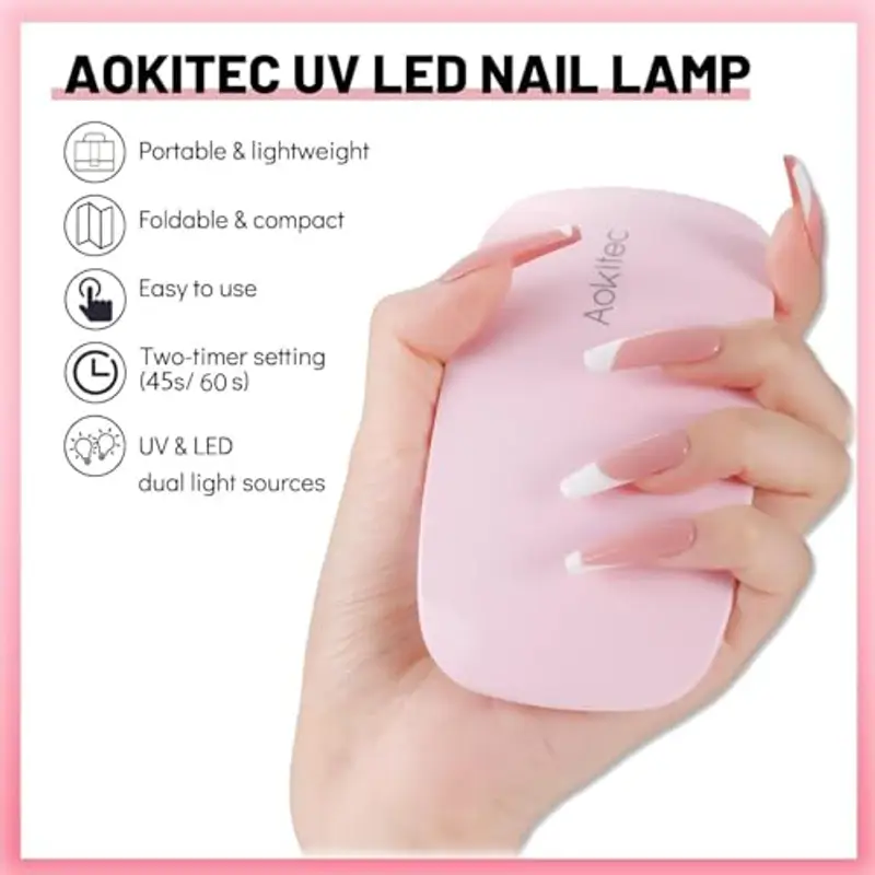 Aokitec Mini lampada per unghie portatile UV a forma di topo, lampada per unghie in gel tascabile con USB per tutti gli smalti gel, asciugatrice con 2 timer miniatura 2