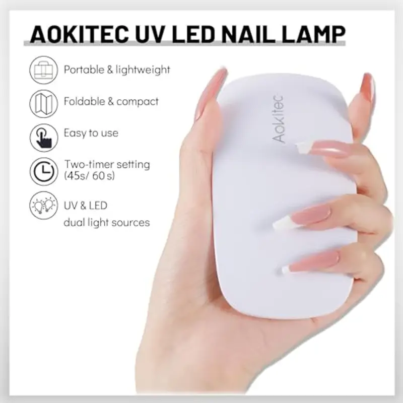 Aokitec Mini lampada per unghie portatile UV a forma di topo, lampada per unghie in gel tascabile con USB per tutti gli smalti gel, asciugatrice con 2 timer miniatura 2