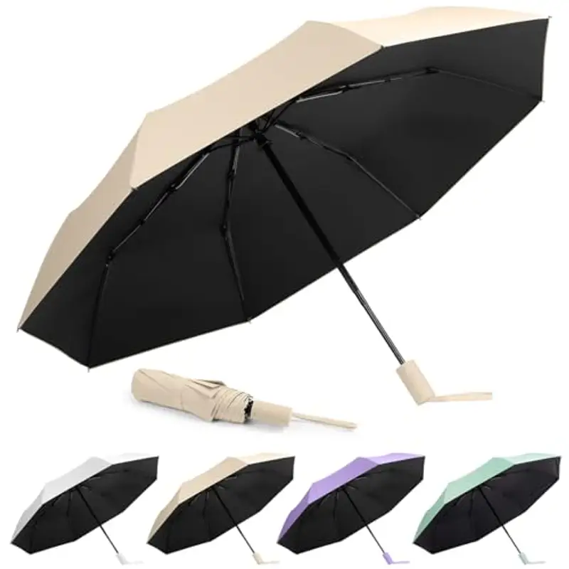 Aolso Automatica Ombrello Pieghevole,Ombrello Compatto con 8 Nervature in Fibra di Vetro, Viaggio Ombrello