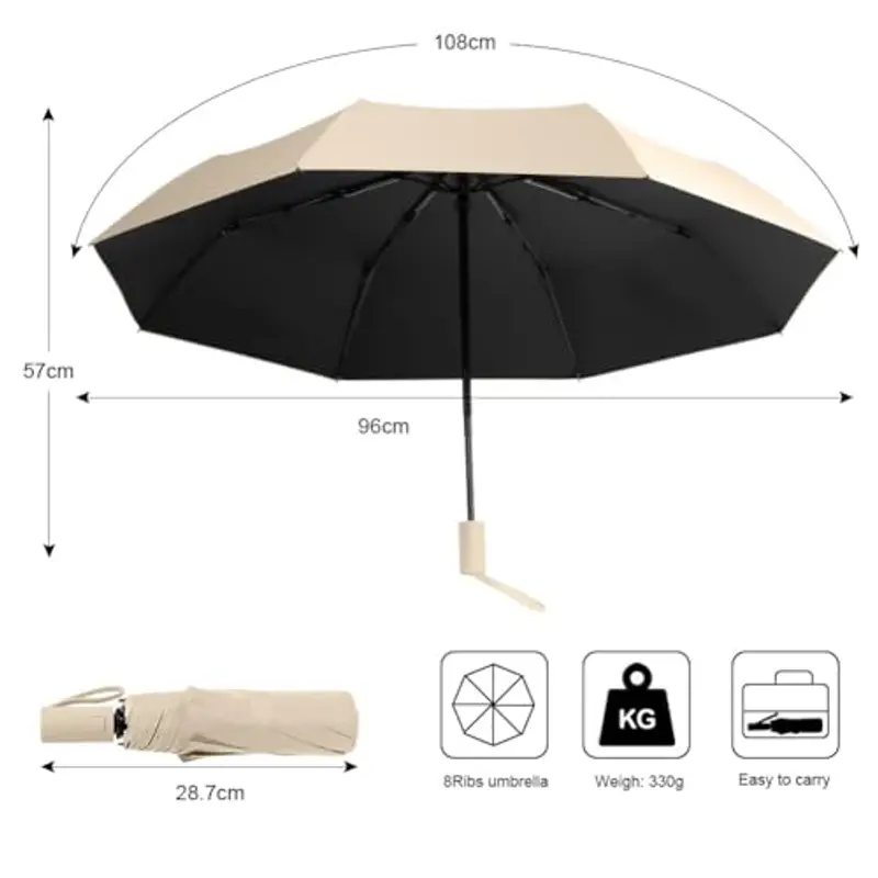 Aolso Automatica Ombrello Pieghevole, Ombrello Compatto con 8 Nervature in Fibra di Vetro, Viaggio Ombrello miniatura 2