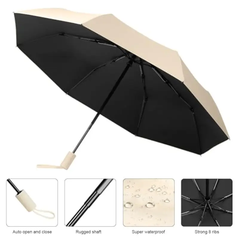 Aolso Automatica Ombrello Pieghevole, Ombrello Compatto con 8 Nervature in Fibra di Vetro, Viaggio Ombrello miniatura 3