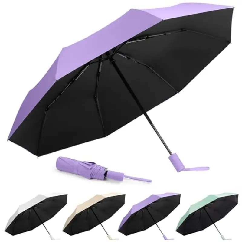 Aolso Automatica Ombrello Pieghevole,Ombrello Compatto con 8 Nervature in Fibra di Vetro, Viaggio Ombrello Anti-tempesta Rivestimento in Teflon 210T, UPF>50+ Ombrello da Sole/Pioggia (Viola)