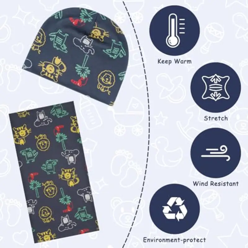 Aolso Cappellino per Ragazzi Ragazze e Sciarpa, Berretto in Morbido Cotone per Bambini e Sciarpa ad Anello, Sciarpa miniatura 2