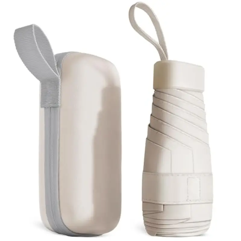 Aolso Mini Ombrello, Ombrello pioggia pieghevole da Viaggio, Ombrello da Tasca, Ombrello Ultraleggero Portatile, Mini Ombrello da Viaggio, UPF>50+ Ombrello da Sole/Pioggia Bianco