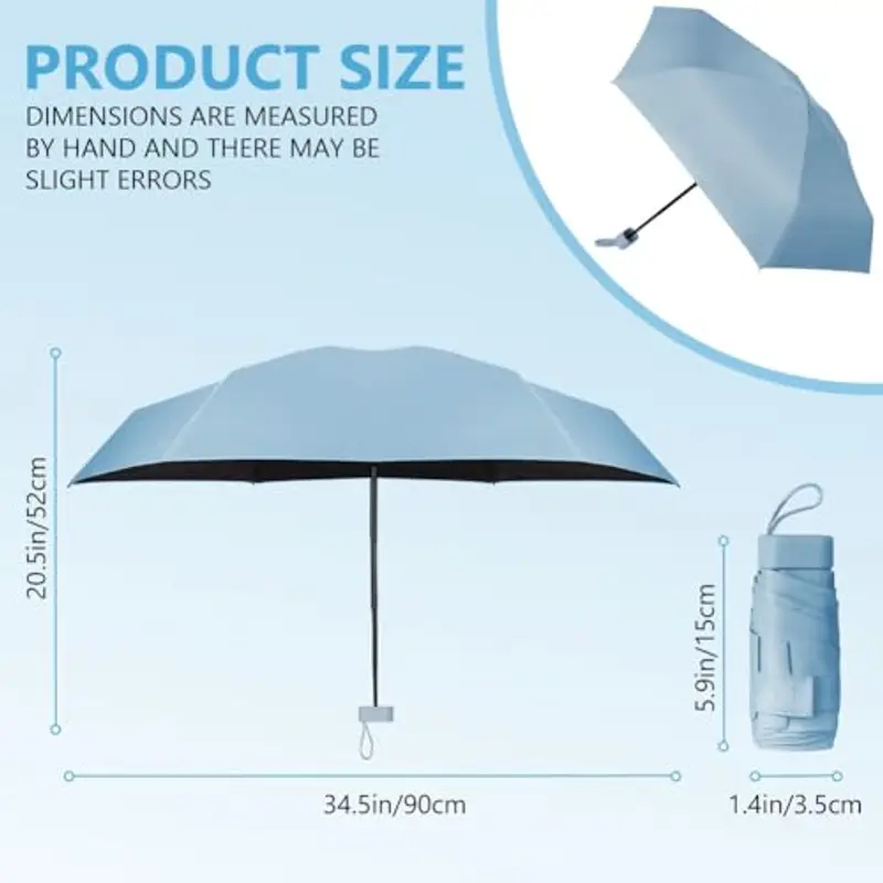 Aolso Mini Ombrello, Ombrello pioggia pieghevole da Viaggio, Ombrello da Tasca, Ombrello Ultraleggero Portatile, Mini Ombrello da Viaggio, UPF>50+ Ombrello da Sole/Pioggia Cielo Blu miniatura 2