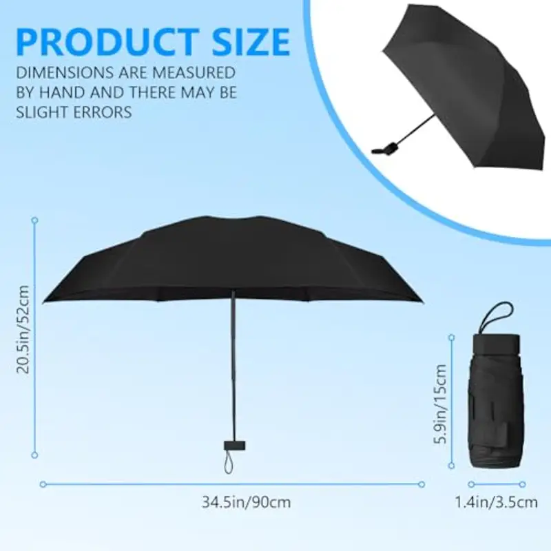 Aolso Mini Ombrello, Ombrello pioggia pieghevole da Viaggio, Ombrello da Tasca, Ombrello Ultraleggero Portatile, Mini Ombrello da Viaggio, UPF>50+ Ombrello da Sole/Pioggia Nero miniatura 2