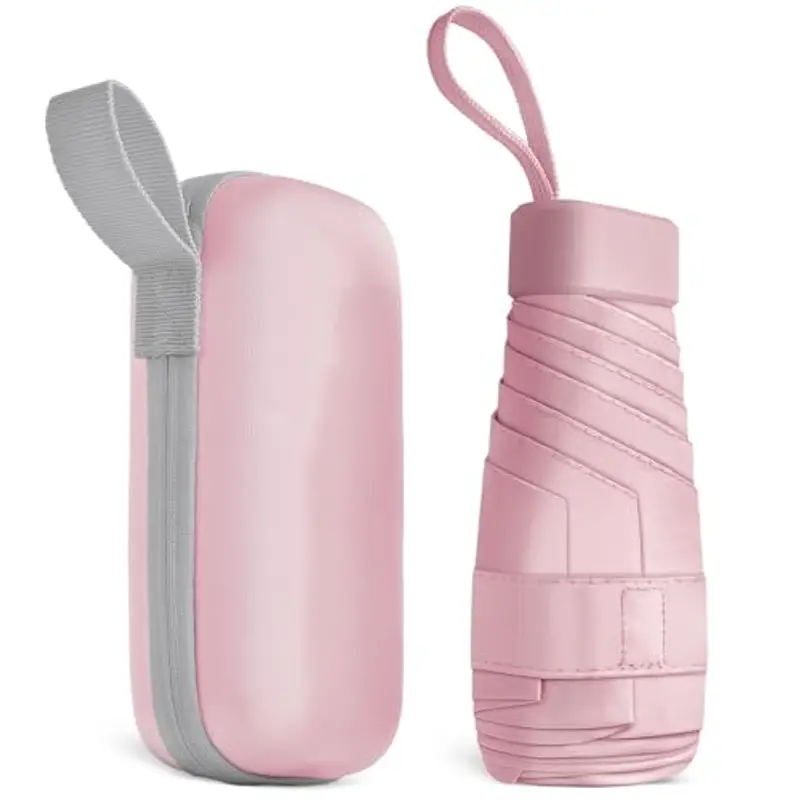 Aolso Mini Ombrello, Ombrello pioggia pieghevole da Viaggio, Ombrello da Tasca, Ombrello Ultraleggero Portatile, Mini Ombrello da Viaggio, UPF>50+ Ombrello da Sole/Pioggia Rosa
