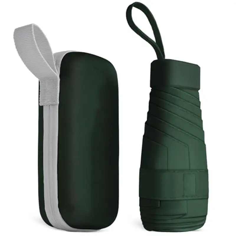 Aolso Mini Ombrello, Ombrello pioggia pieghevole da Viaggio, Ombrello da Tasca, Ombrello Ultraleggero Portatile, Mini Ombrello da Viaggio, UPF>50+ Ombrello da Sole/Pioggia Verde Scuro
