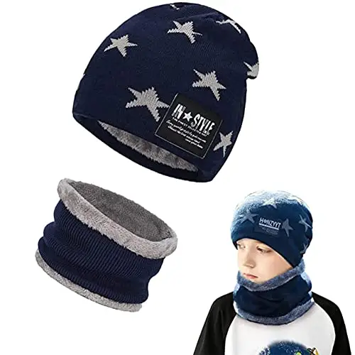 AOMAIGAD Berretto Invernale per Bambini, Beanie Bambino Cappello con Sciarpa Set,Elastico in Maglia Beanie cap