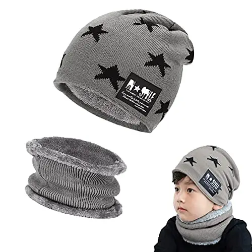 AOMAIGAD Berretto Invernale per Bambini, Beanie Bambino Cappello con Sciarpa Set,Elastico in Maglia Beanie cap