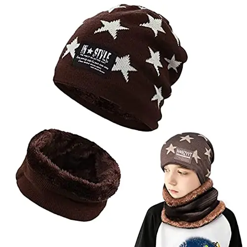 AOMAIGAD Berretto Invernale per Bambini, Beanie Bambino Cappello con Sciarpa Set,Elastico in Maglia Beanie cap