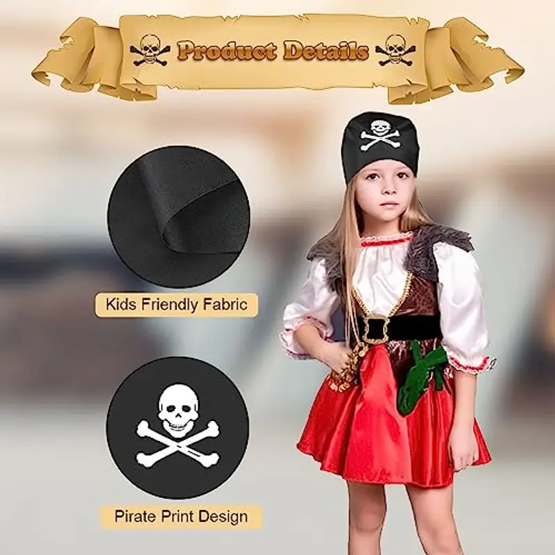 Aomig Bandana Pirata, Bandana Nera Accessori Pirata di Stampa Del Cranio, Sciarpa a Testa di Pirata Accessori per Costume da Pirata, per Cosplay, Halloween, Carnevale, Feste a Tema miniatura 2