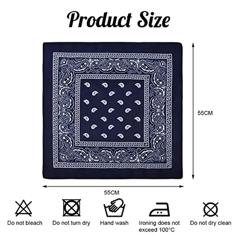 Aomig Bandane, Bandana Blu Navy Bandane Colorate per Donna e Uomo, Multicolori Fazzoletti Testa Bandana per Capelli Modello di Anacardi, Stile Hip Hop, 55 * 55CM miniatura 2