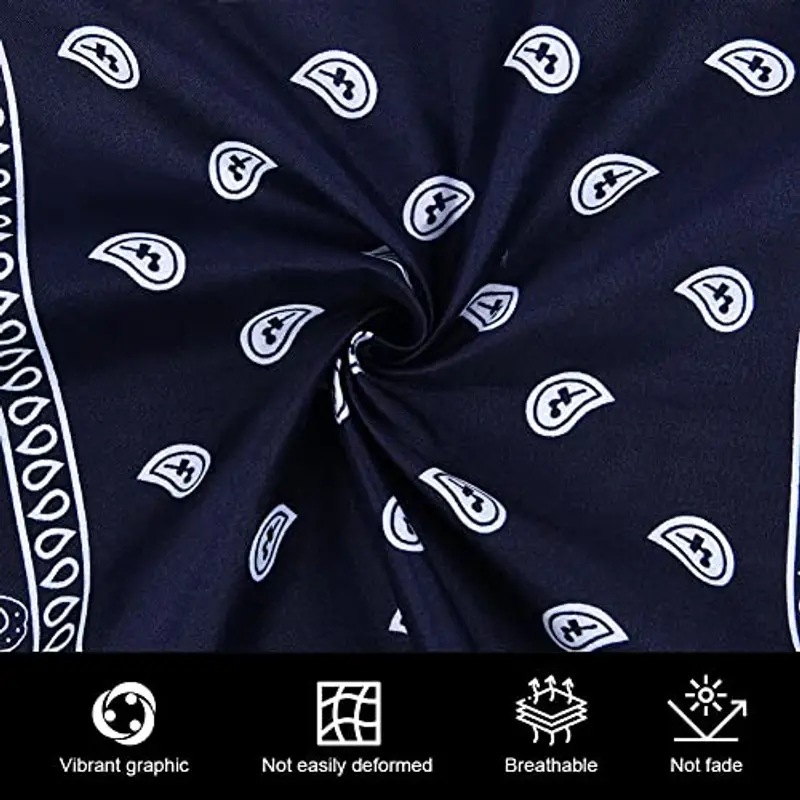 Aomig Bandane, Bandana Blu Navy Bandane Colorate per Donna e Uomo, Multicolori Fazzoletti Testa Bandana per Capelli Modello di Anacardi, Stile Hip Hop, 55 * 55CM miniatura 3