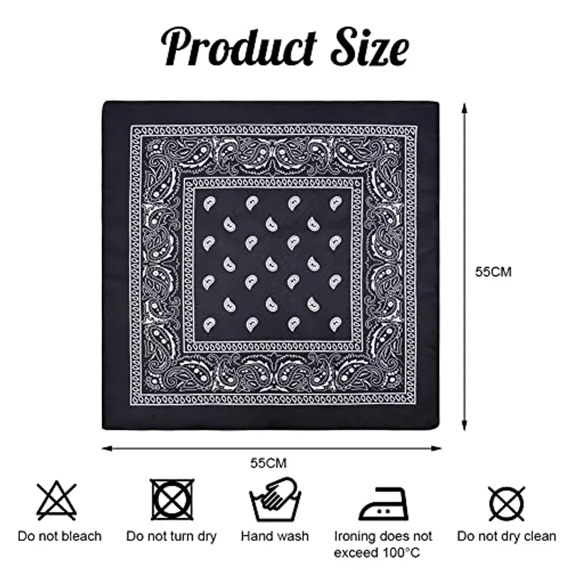Aomig Bandane, Bandana Nera Bandane Colorate per Donna e Uomo, Multicolori Fazzoletti Testa Bandana per Capelli Modello di Anacardi, Stile Hip Hop, 55 * 55CM miniatura 2
